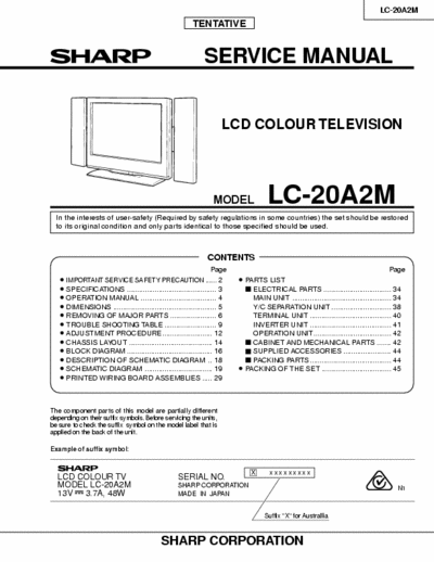 sharp  sharp LC-20A2M service manual